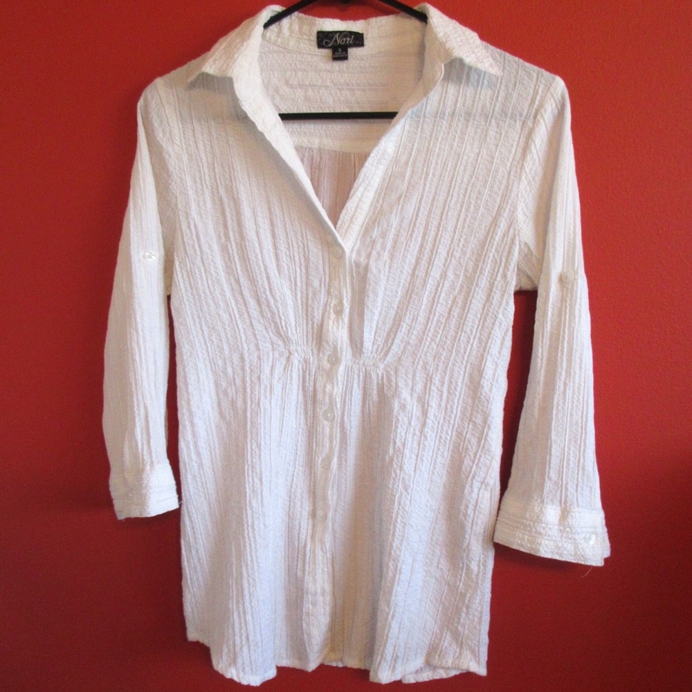White Button Down Blouse Small 3/4 Sleeve